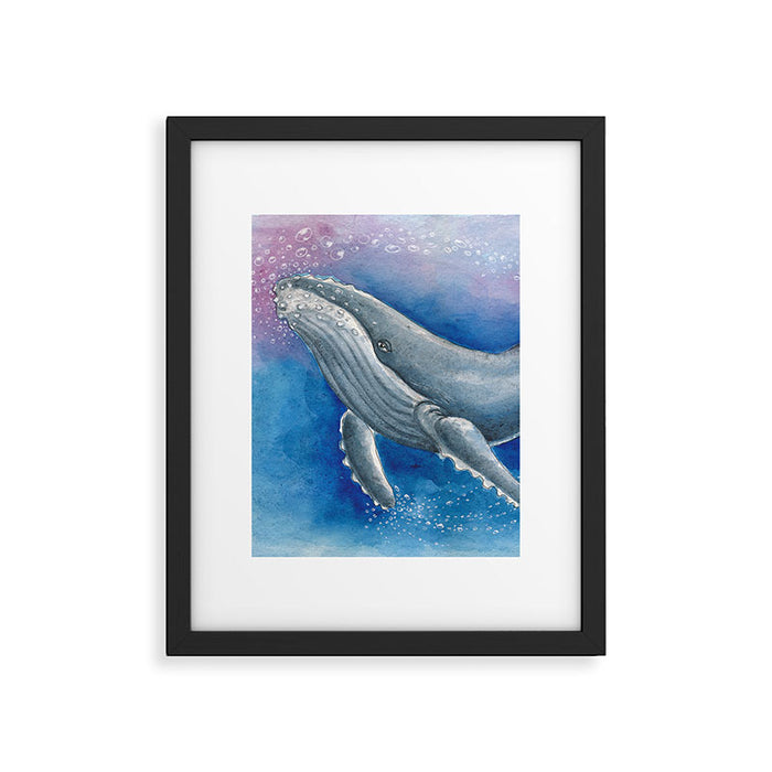 Humpback Whale and Bubbles Watercolor Ink Framed Art Print Gallery Image 1