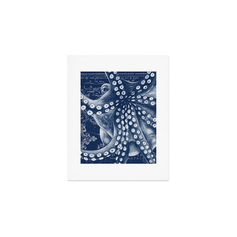 Octopus Vintage Map Blue Nautical Art Art Print Gallery Image 1