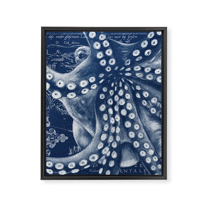 Octopus Vintage Map Blue Nautical Art Framed Canvas Print Gallery Image 8