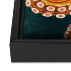 Orange Yellow Octopus in Dark Teal Ocean Watercolor Framed Canvas Print Gallery Image 3