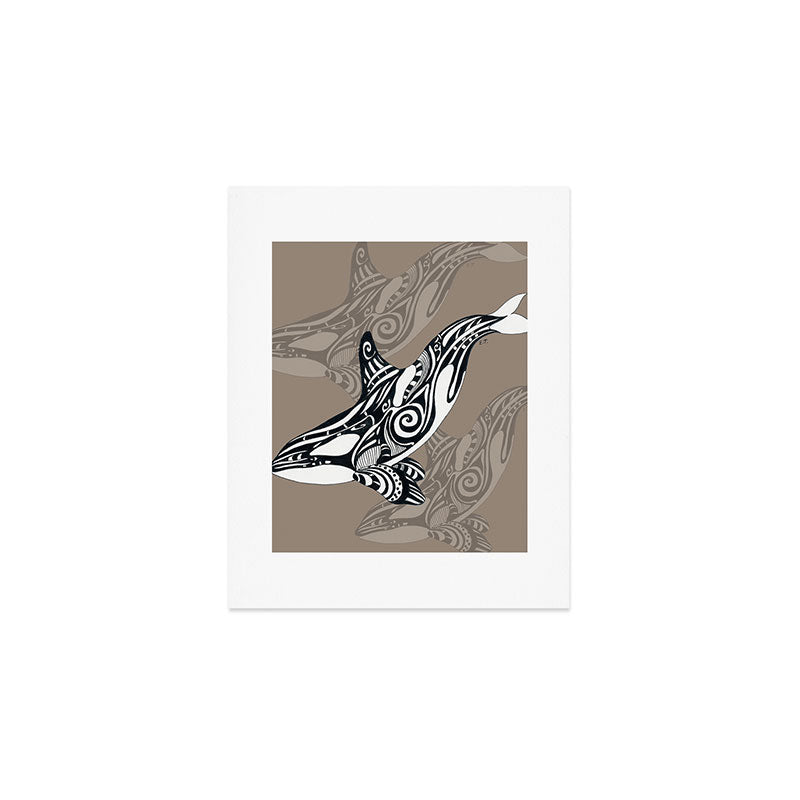 Orca Killer Whale Tribal Tattoo Tlingit Taupe Ink Art Print Gallery Image 1