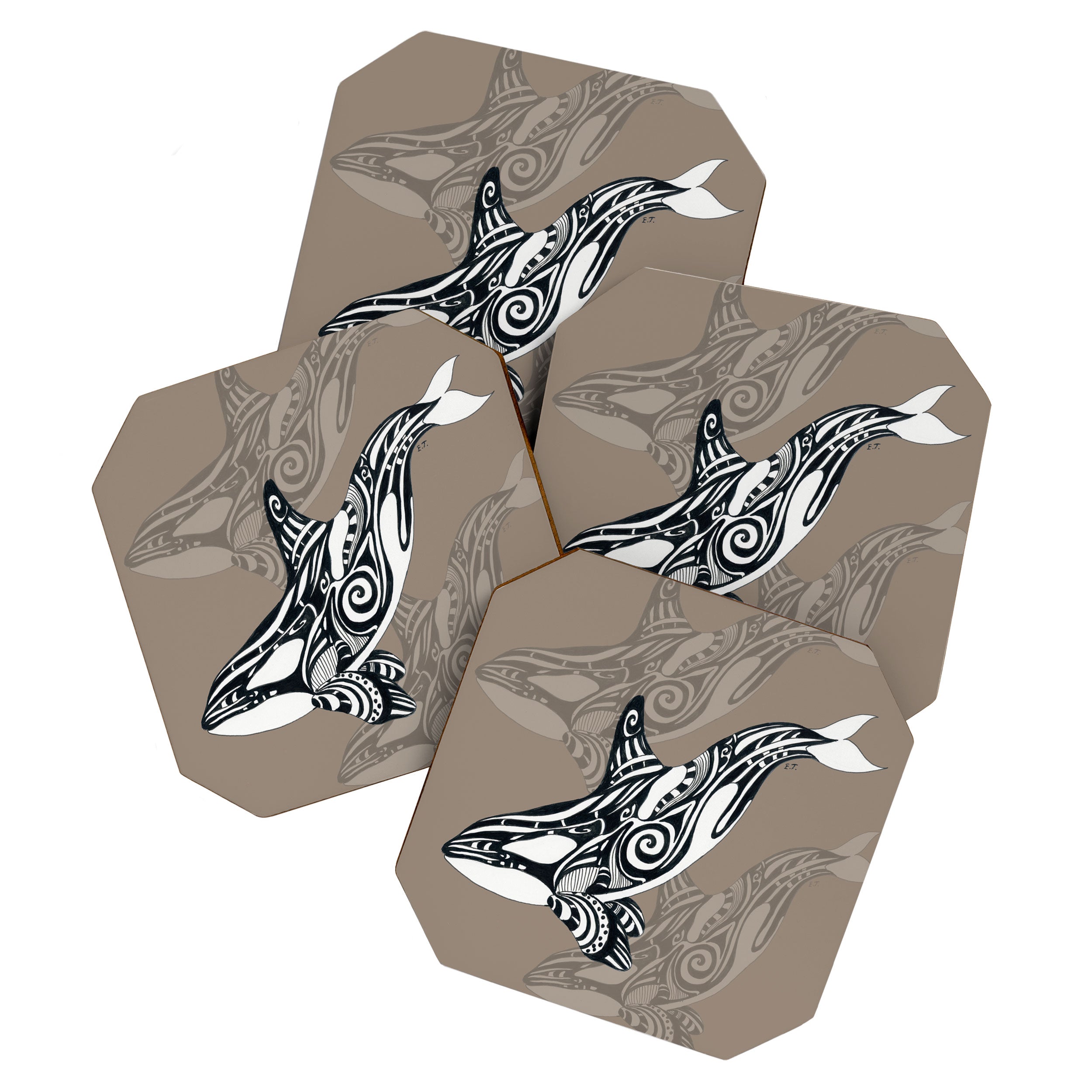 Orca Killer Whale Tribal Tattoo Tlingit Taupe Ink Coaster Gallery Image 1