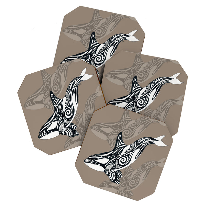 Orca Killer Whale Tribal Tattoo Tlingit Taupe Ink Coaster Gallery Image 1