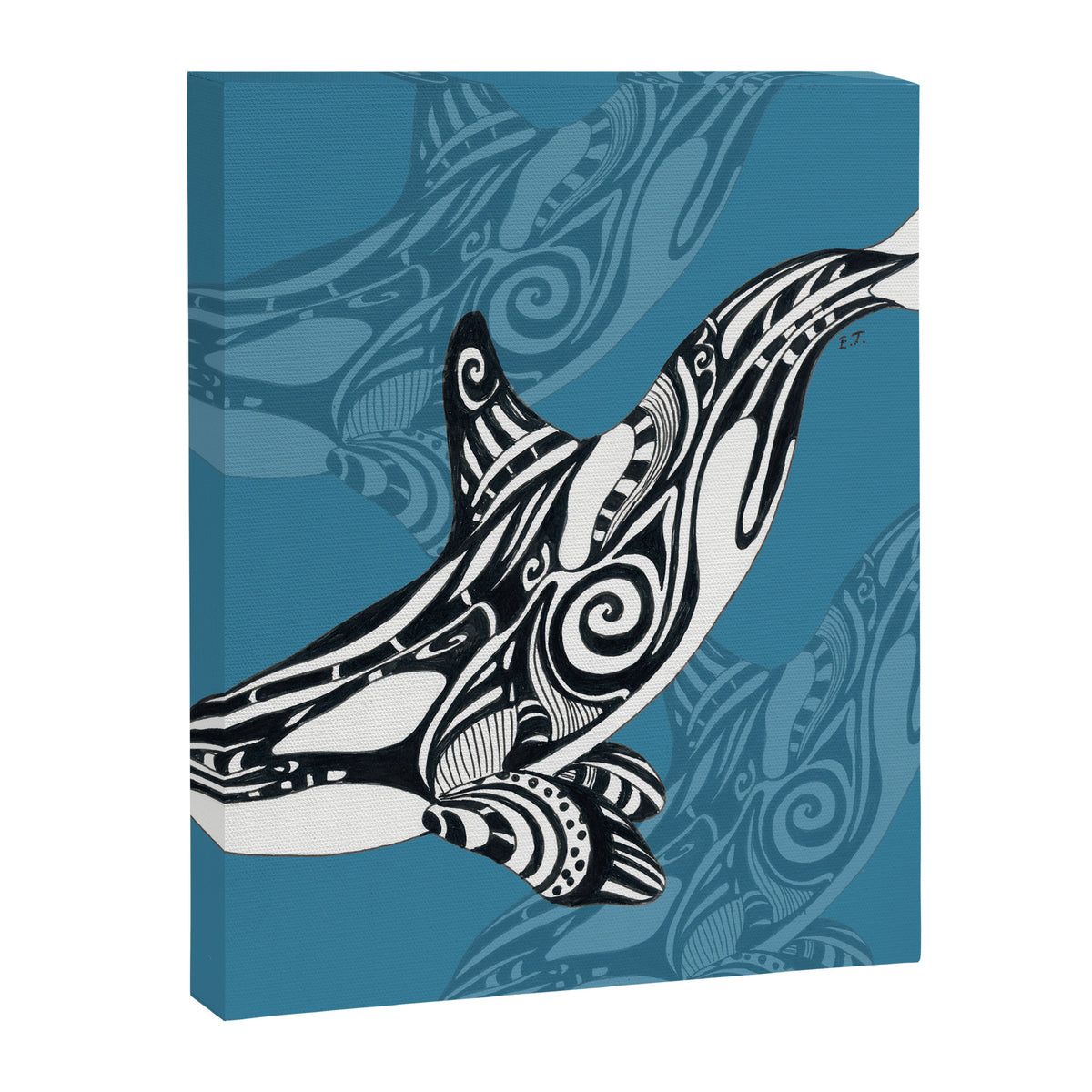 Orca Whale Tribal Ink Blue Black Indigo Art Canvas Print Gallery Image 8