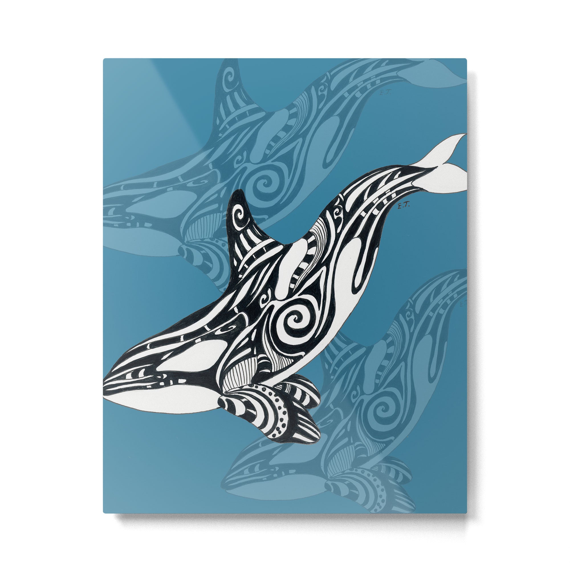 Orca Whale Tribal Ink Blue Black Indigo Art Metal Print Gallery Image 6