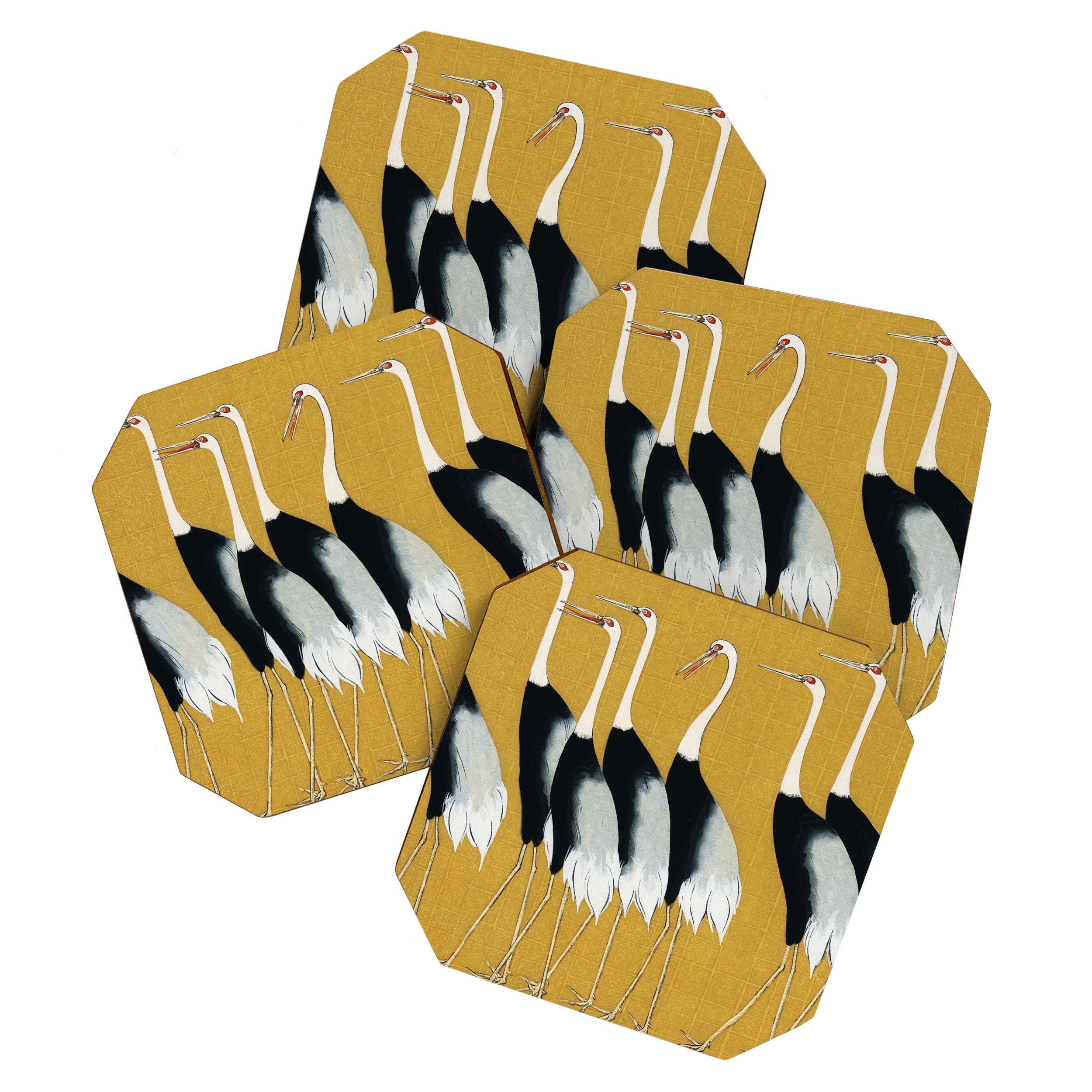 Japanese Red Crown Crane Wall Art - Mustard Yellow Coaster Gallery Image 1
