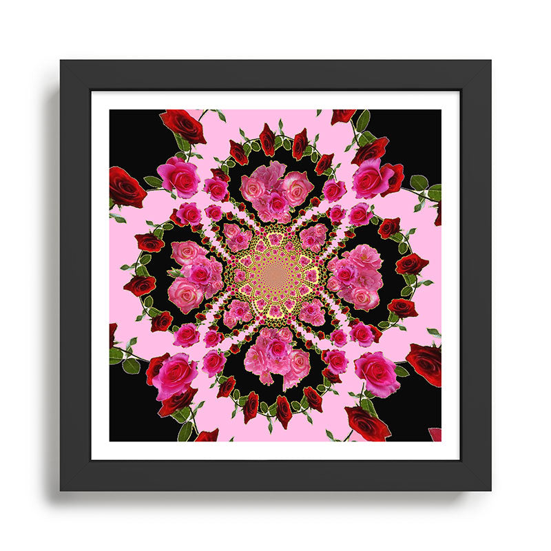BLACK-PINK GARDEN ROSES MANDALA Framed Art Print Gallery Image 1