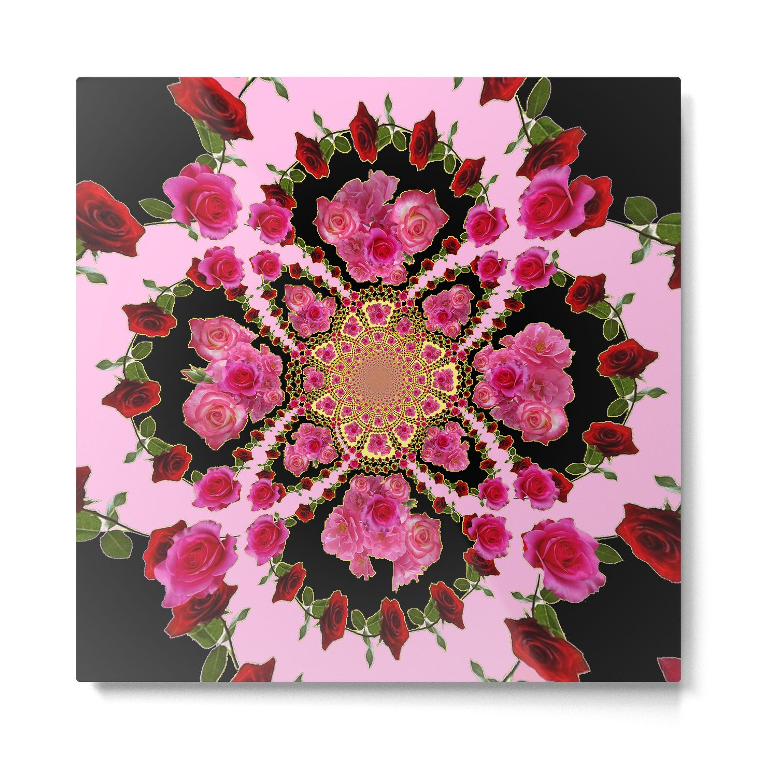BLACK-PINK GARDEN ROSES MANDALA Metal Print Gallery Image 2