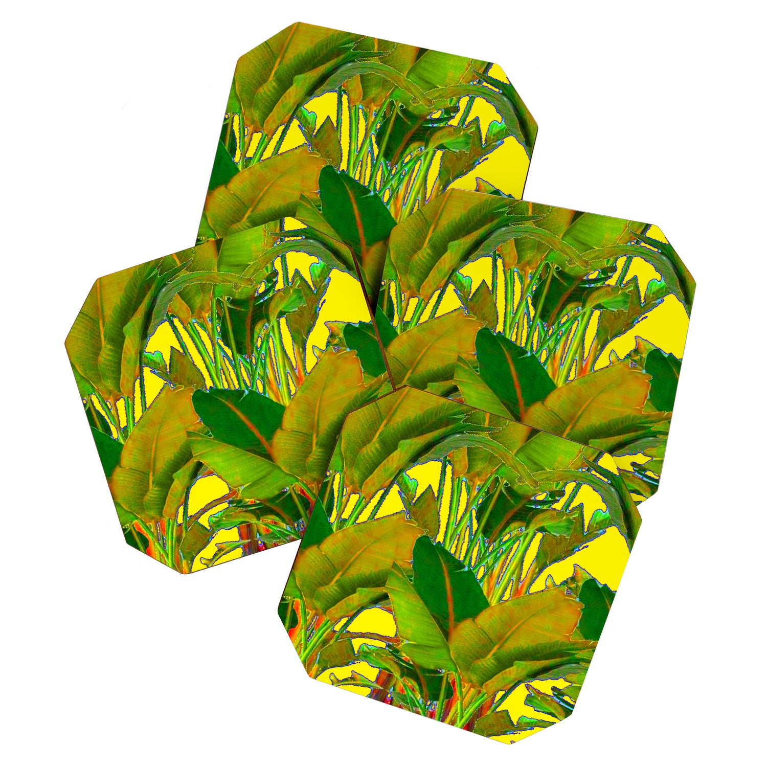 GOLDEN TROPICAL FOLIAGE GREEN & GOLD LEAVES AR Coaster Gallery Image 1