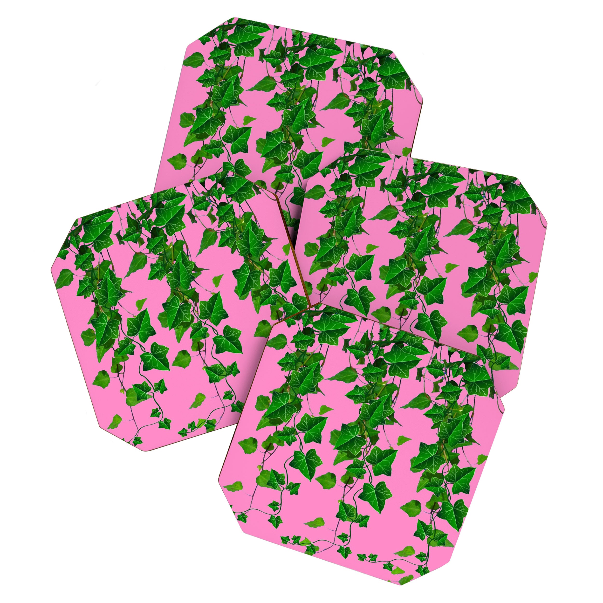 GREEN IVY HANGING LEAVES & VINES ON PINK Coaster Gallery Image 1