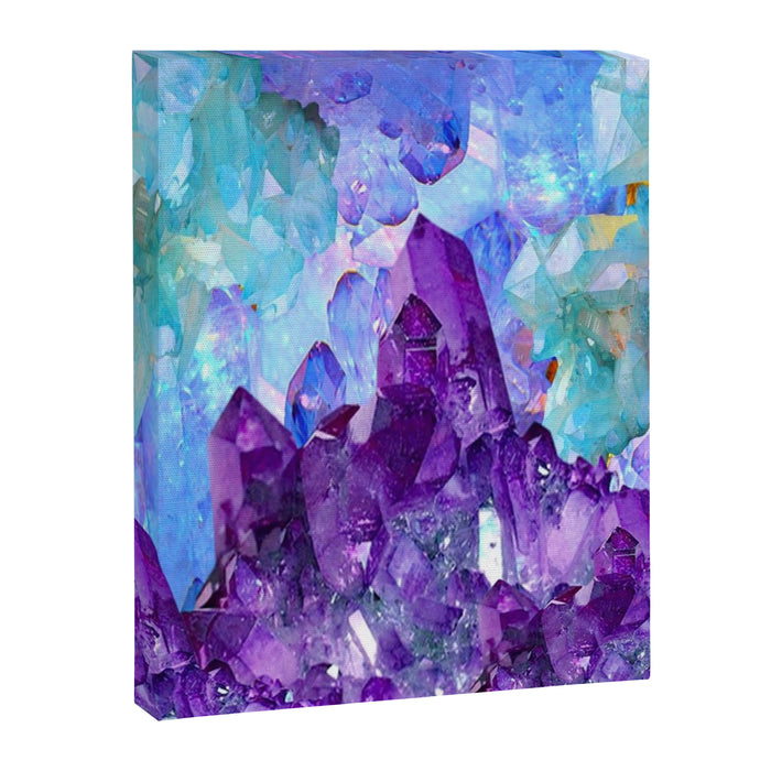 PURPLE AMETHYST CRYSTALS & BLUE-GREEN AQUAMARINE Canvas Print Gallery Image 1