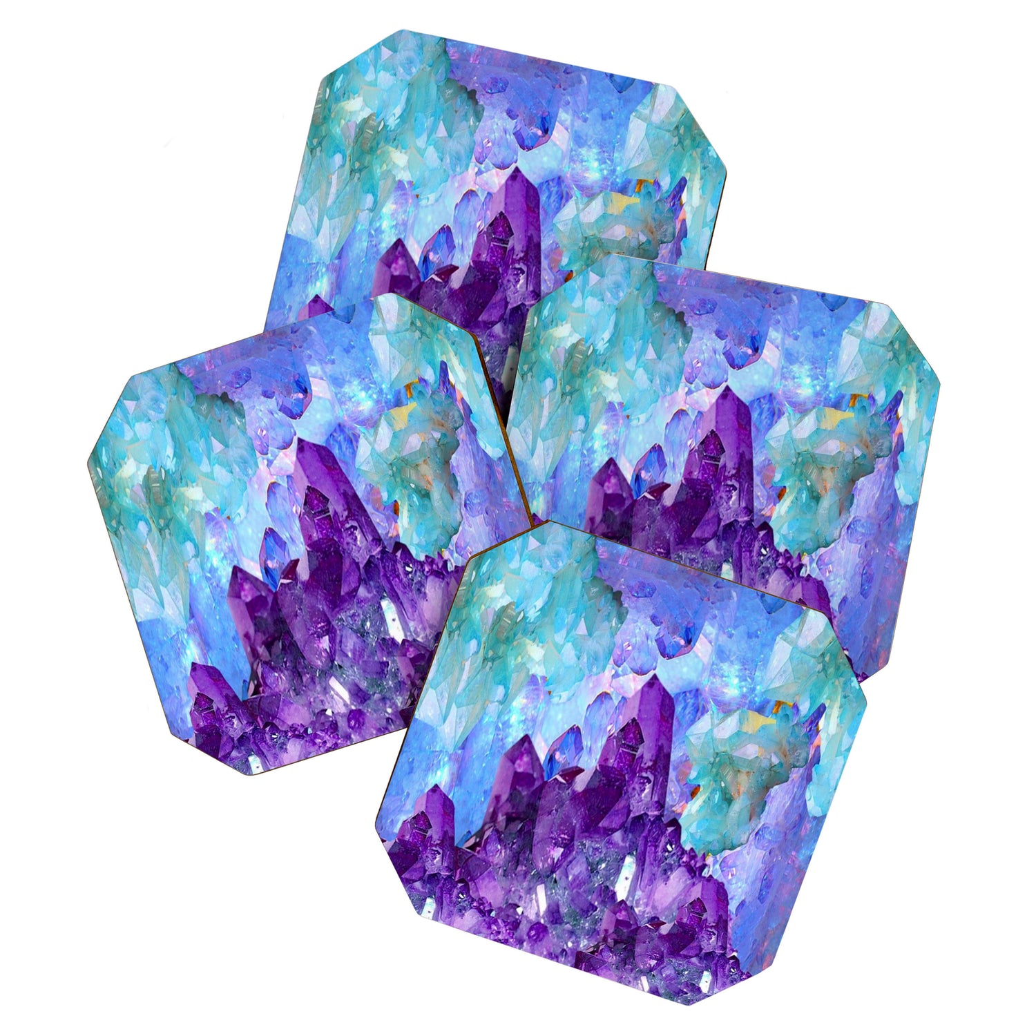 PURPLE AMETHYST CRYSTALS & BLUE-GREEN AQUAMARINE Coaster Gallery Image 1