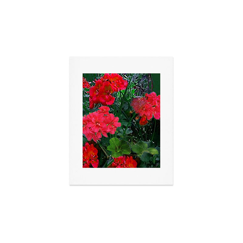 RED GERANIUMS GREEN GARDEN ART Art Print Gallery Image 1