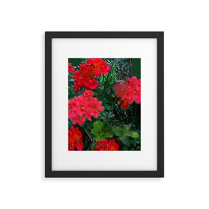 RED GERANIUMS GREEN GARDEN ART Framed Art Print Gallery Image 1