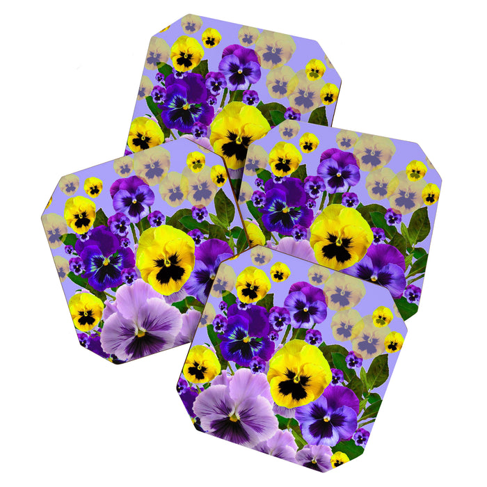 SPRING PURPLE & YELLOW PANSY FLOWERS Coaster Gallery Image 1