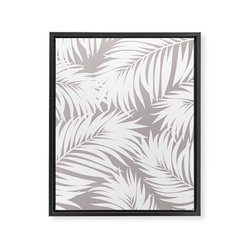 Palm Tree Fronds White on Soft Grey Hawaii Tropical Décor Framed Canvas Print Gallery Image 8