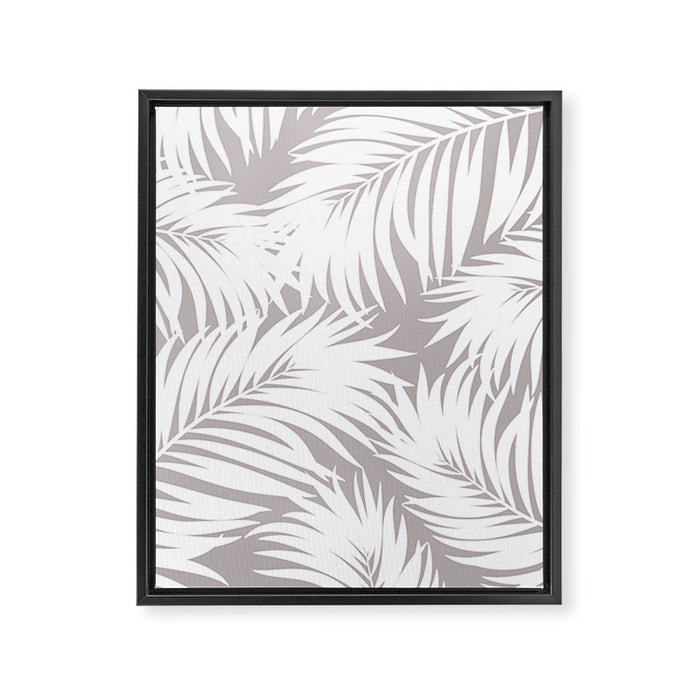 Palm Tree Fronds White on Soft Grey Hawaii Tropical Décor Framed Canvas Print Gallery Image 1