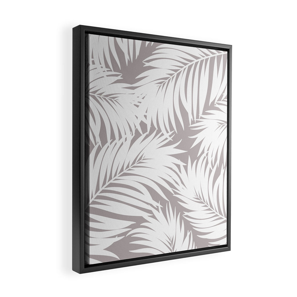 Palm Tree Fronds White on Soft Grey Hawaii Tropical Décor Framed Canvas Print Gallery Image 2