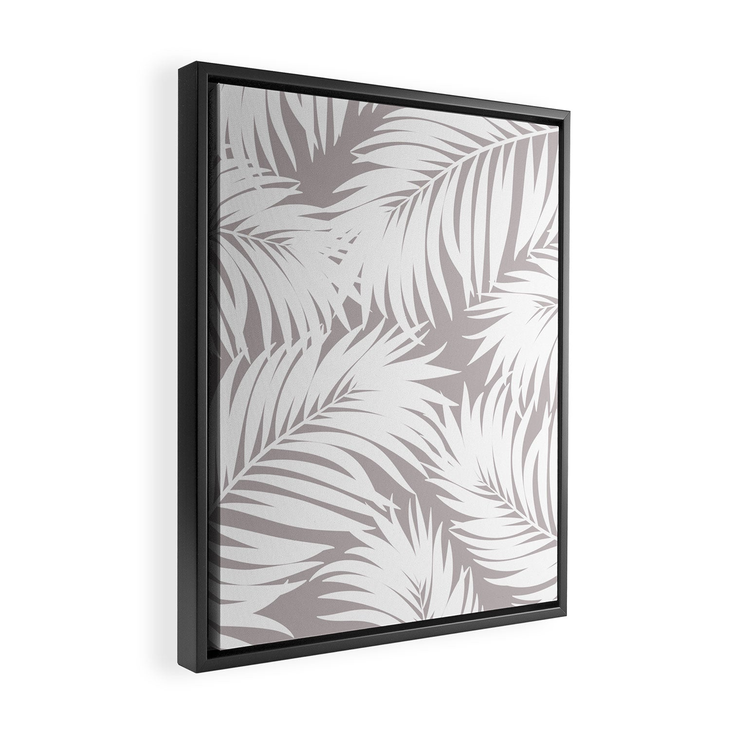 Palm Tree Fronds White on Soft Grey Hawaii Tropical Décor Framed Canvas Print Gallery Image 2