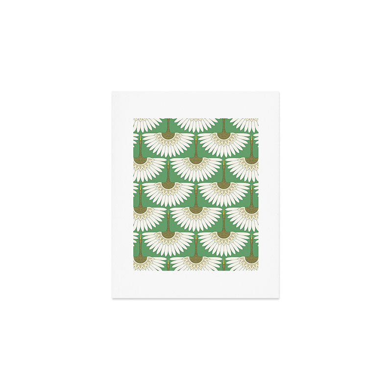 art deco cranes green Art Print Gallery Image 1