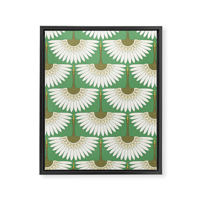 art deco cranes green Framed Canvas Print Gallery Image 1
