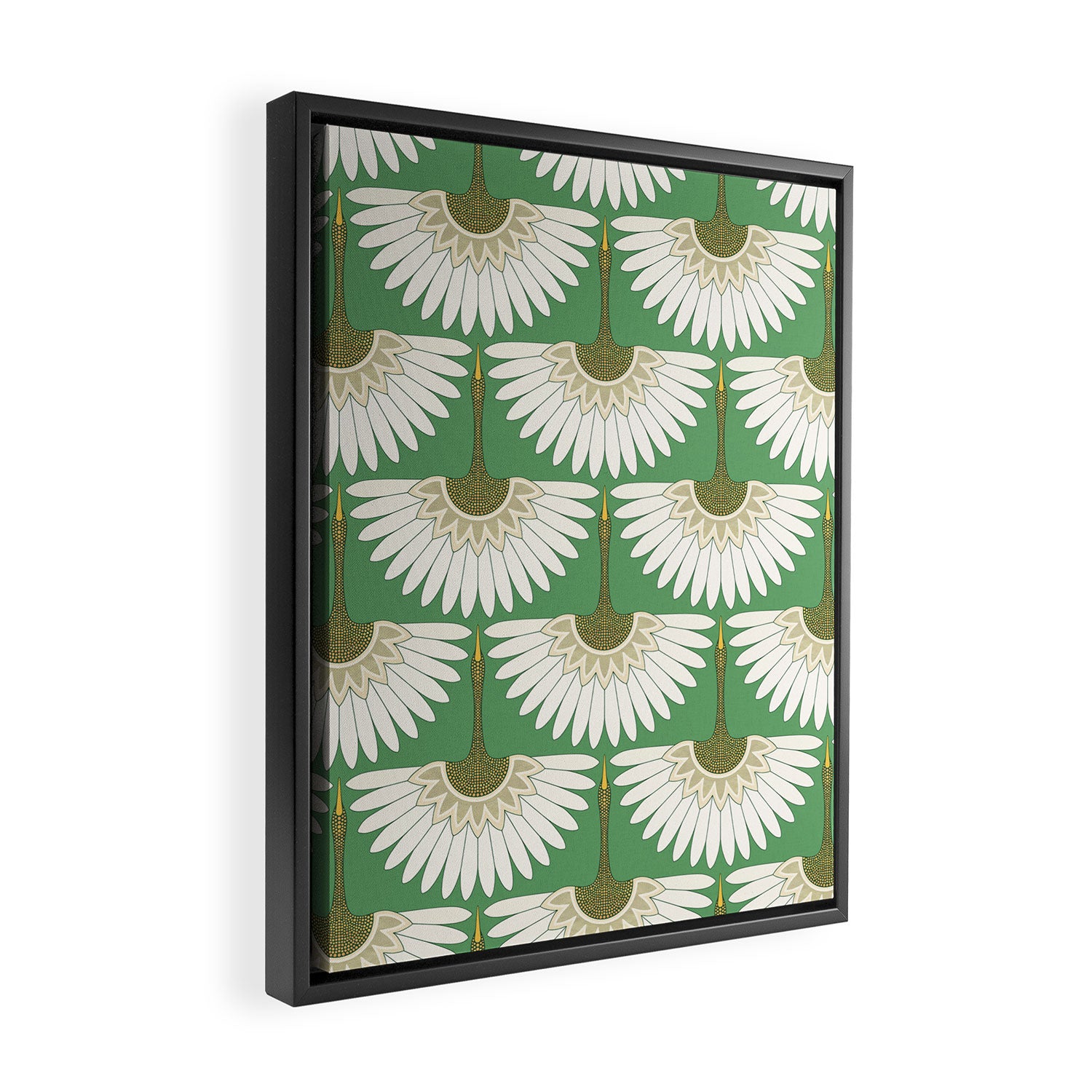 art deco cranes green Framed Canvas Print Gallery Image 2