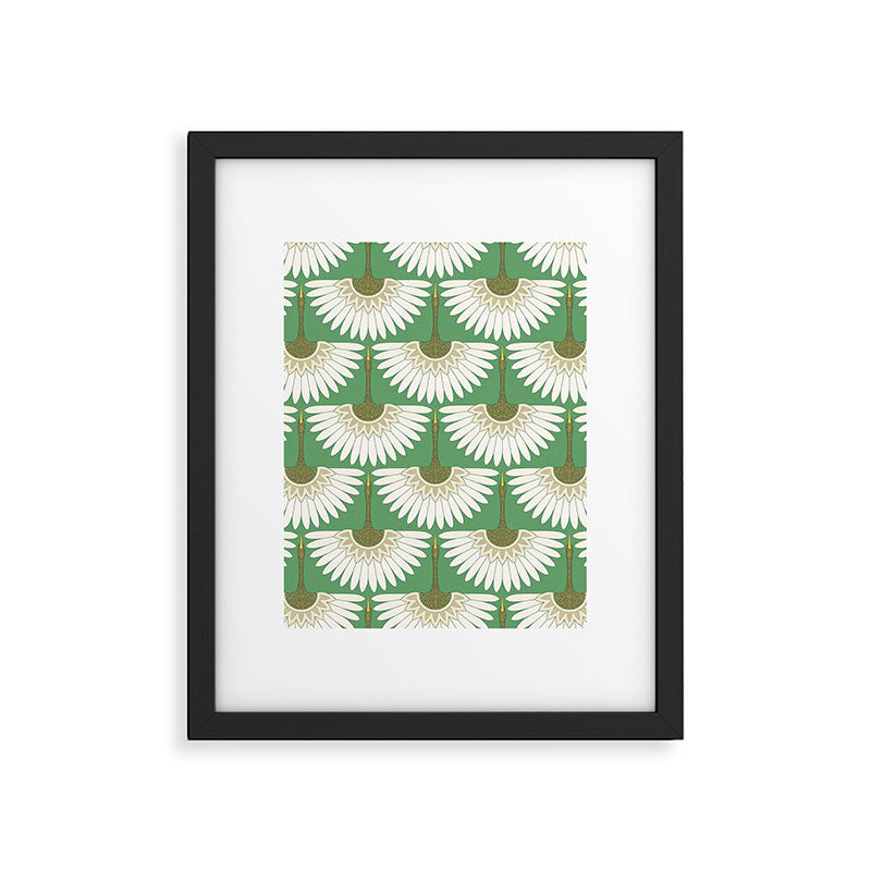 art deco cranes green Framed Art Print Gallery Image 6
