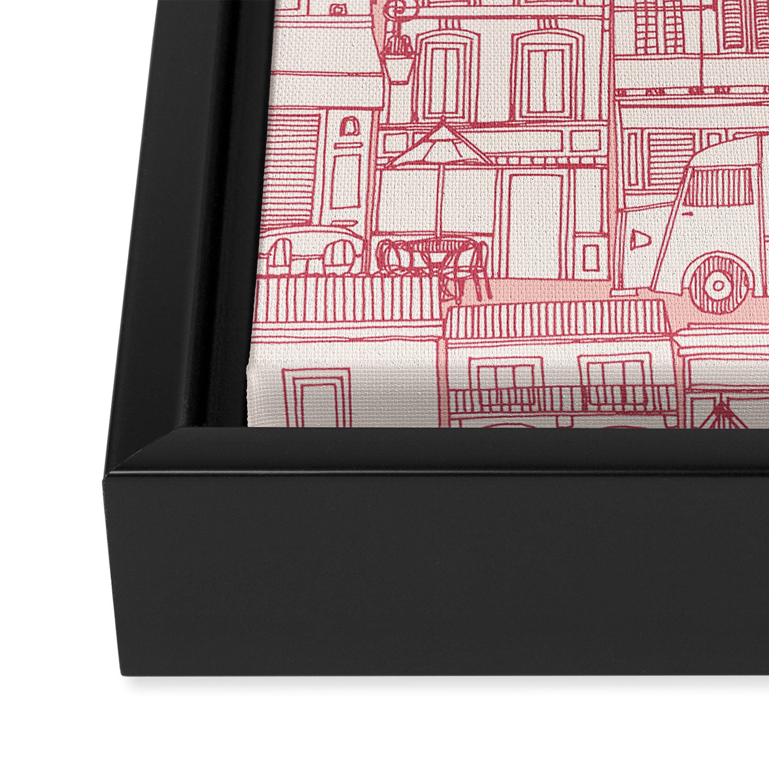 cafe buildings pink Framed Canvas Print Gallery Image 3