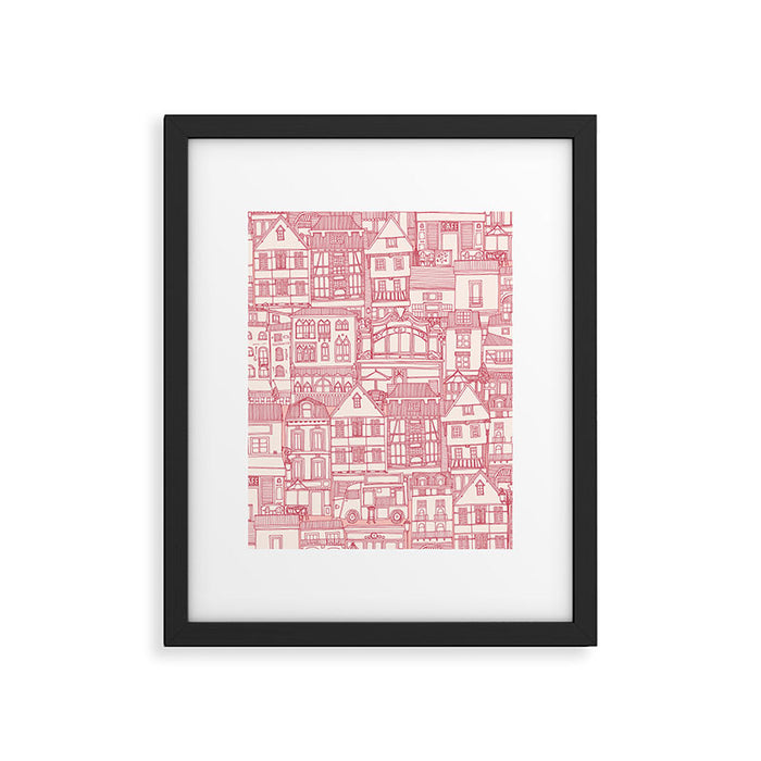 cafe buildings pink Framed Art Print Gallery Image 1