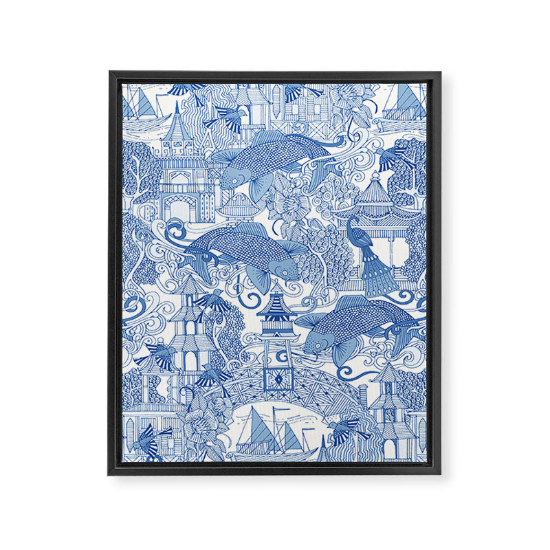 chinoiserie toile blue Framed Canvas Print Gallery Image 8