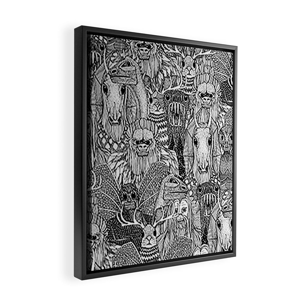cryptid crowd black white Framed Canvas Print Gallery Image 2