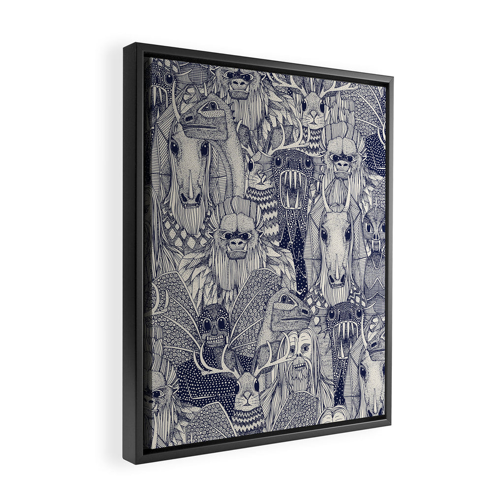 cryptid crowd blue off white Framed Canvas Print Gallery Image 2
