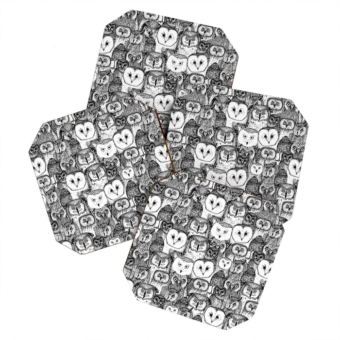 just owls black white Coaster Gallery Image 1