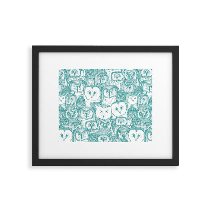 just owls teal blue Framed Art Print Gallery Image 1