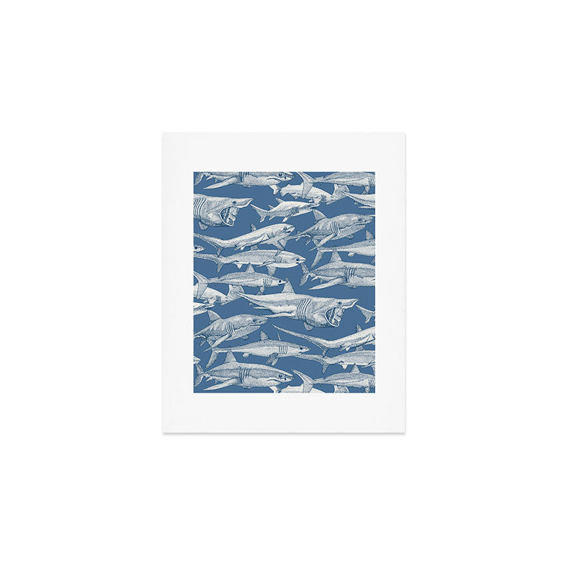 just sharks cobalt denim Art Print Gallery Image 1