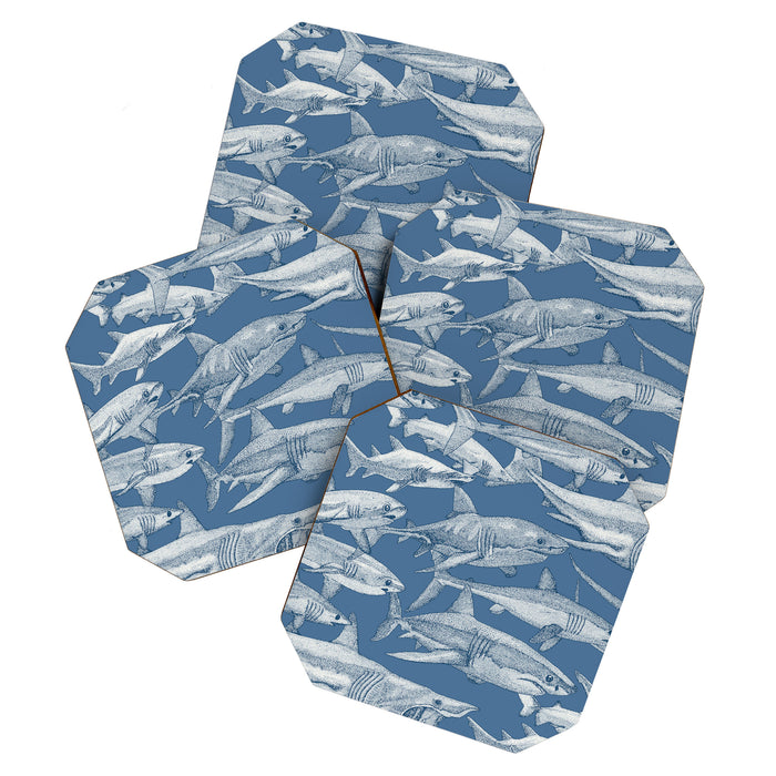 just sharks cobalt denim Coaster Gallery Image 1
