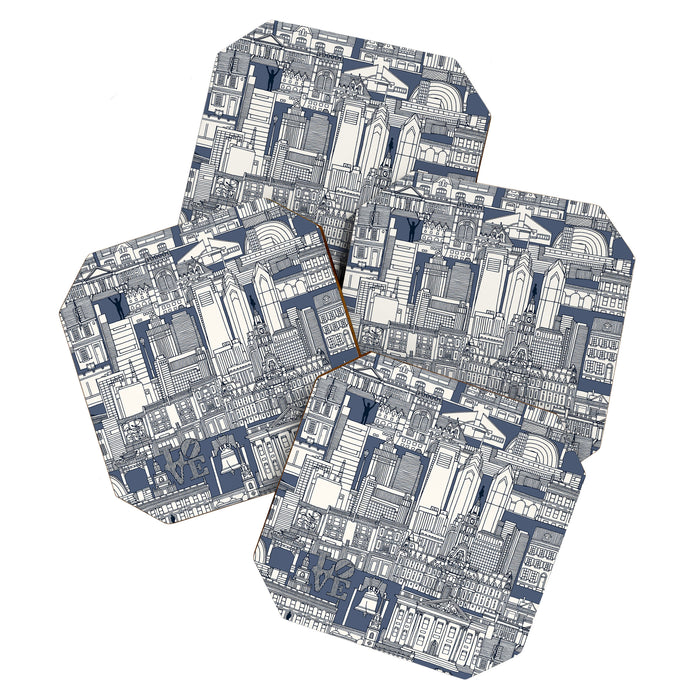 Philadelphia toile blue indigo Coaster Gallery Image 1