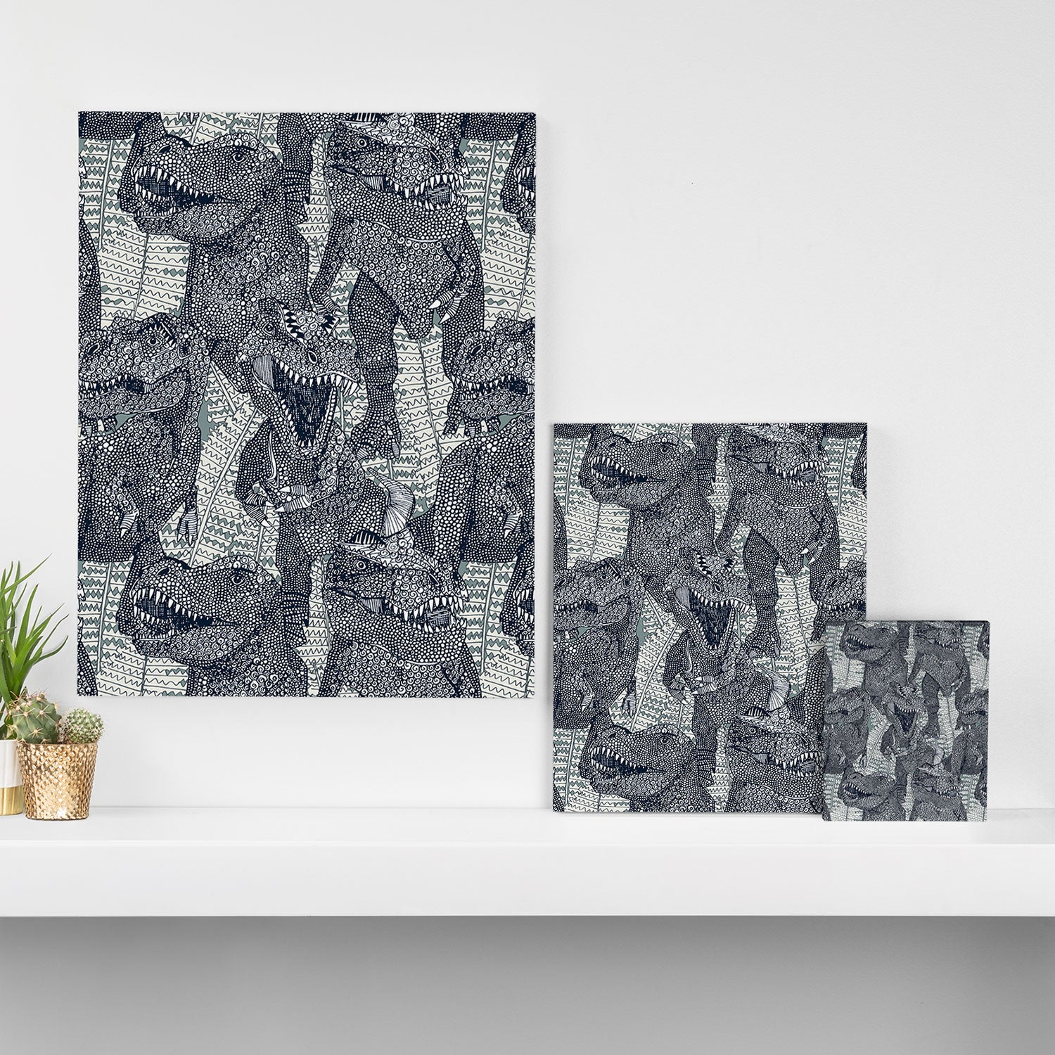 Tyrannosaurus rex indigo Canvas Print Gallery Image 3