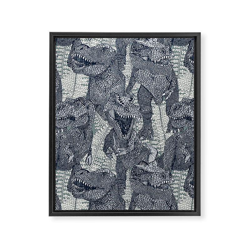 Tyrannosaurus rex indigo Framed Canvas Print Gallery Image 8