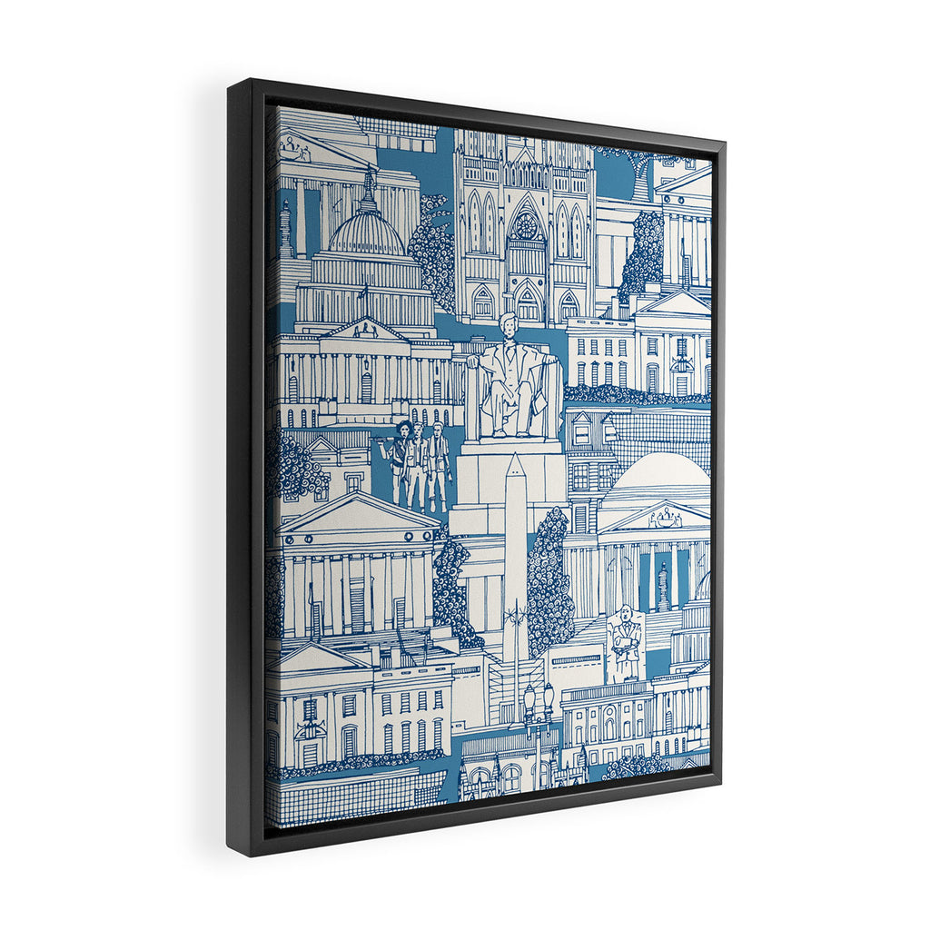 Washington DC toile blue Framed Canvas Print Gallery Image 2