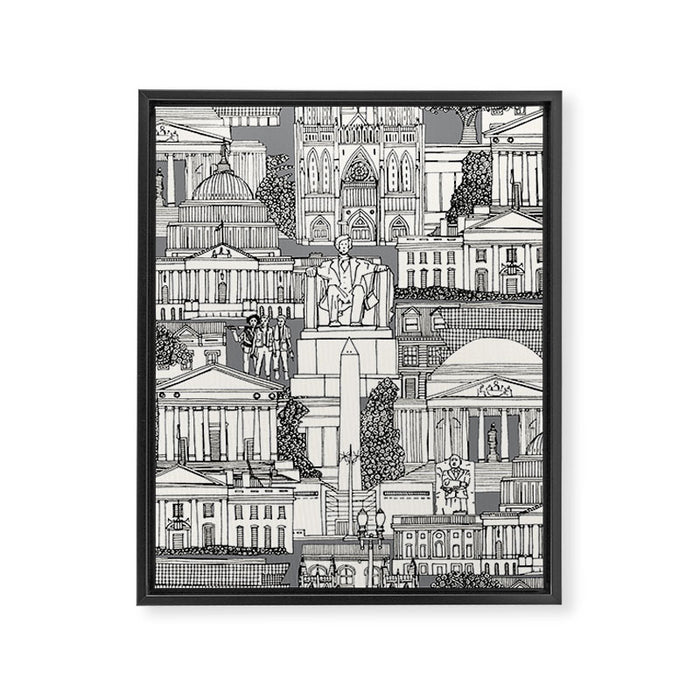 Washington DC toile gray Framed Canvas Print Gallery Image 1
