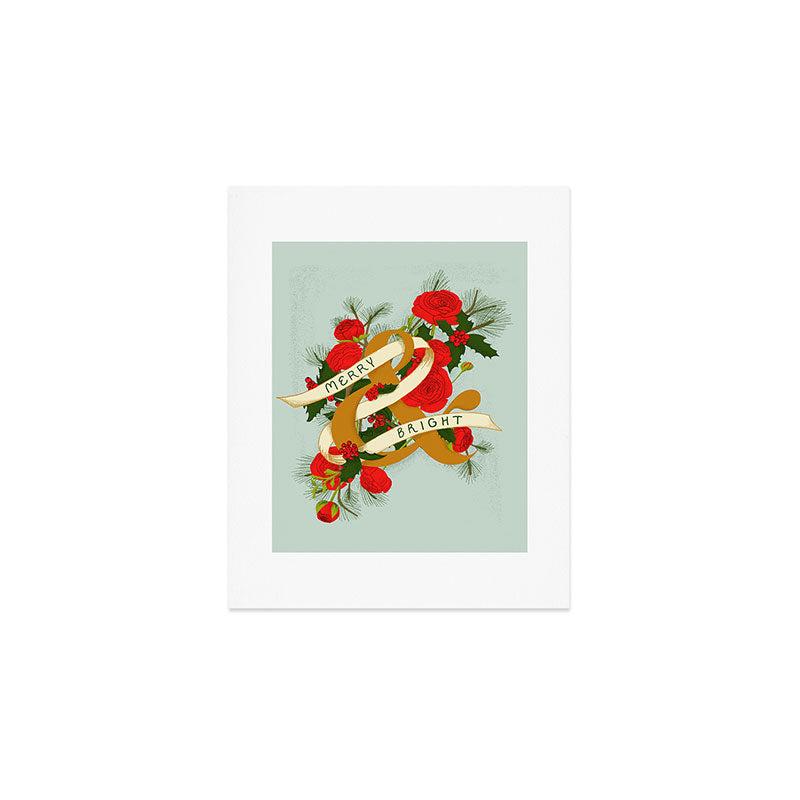 Merry and Bright Christmas Print - Soft Blue Art Print Gallery Image 1