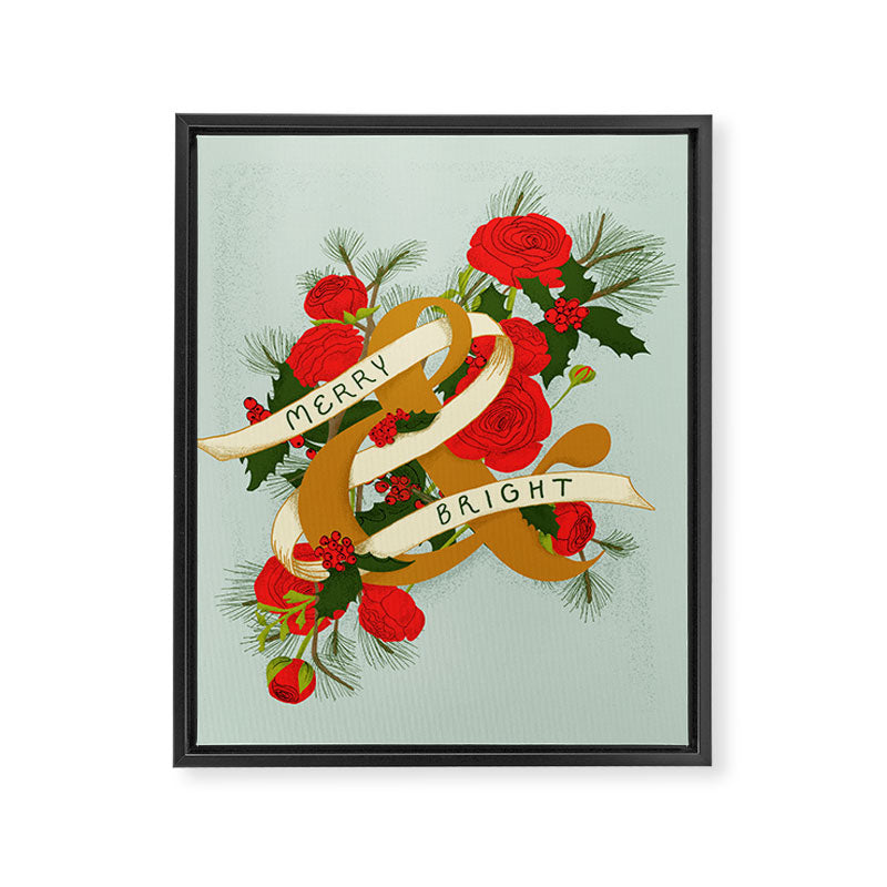 Merry and Bright Christmas Print - Soft Blue Framed Canvas Print Gallery Image 6