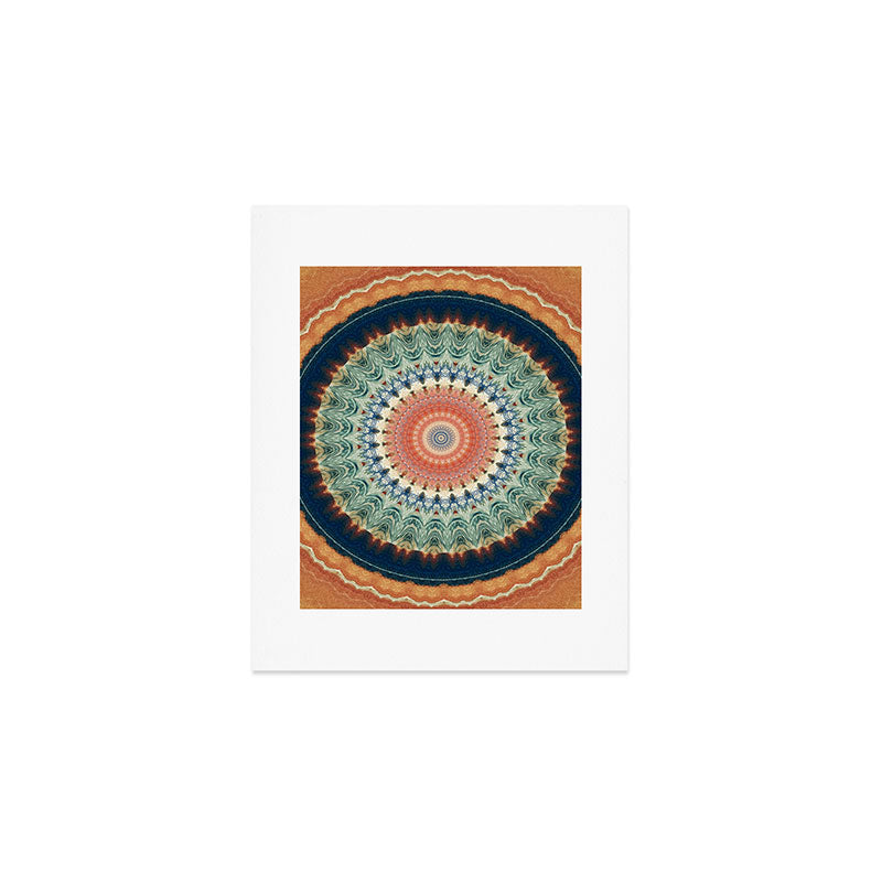 Dark Indigo Blue Orange Mandala Art Print Gallery Image 1