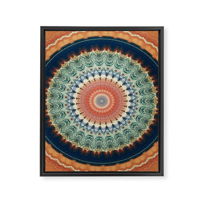 Dark Indigo Blue Orange Mandala Framed Canvas Print Gallery Image 8