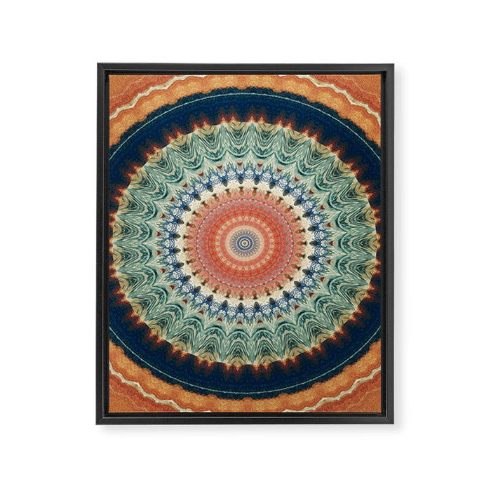 Dark Indigo Blue Orange Mandala Framed Canvas Print Gallery Image 1