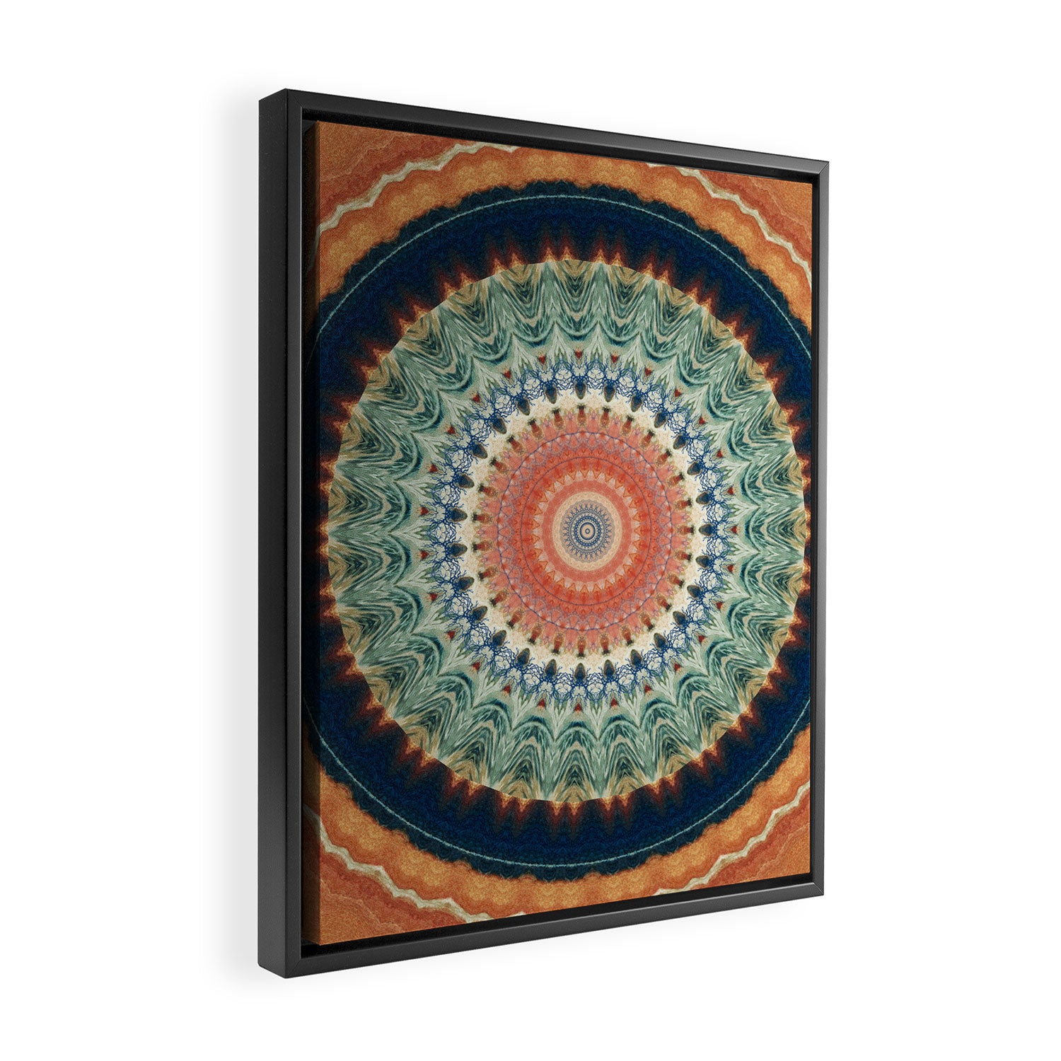 Dark Indigo Blue Orange Mandala Framed Canvas Print Gallery Image 2