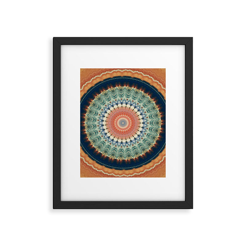 Dark Indigo Blue Orange Mandala Framed Art Print Gallery Image 6