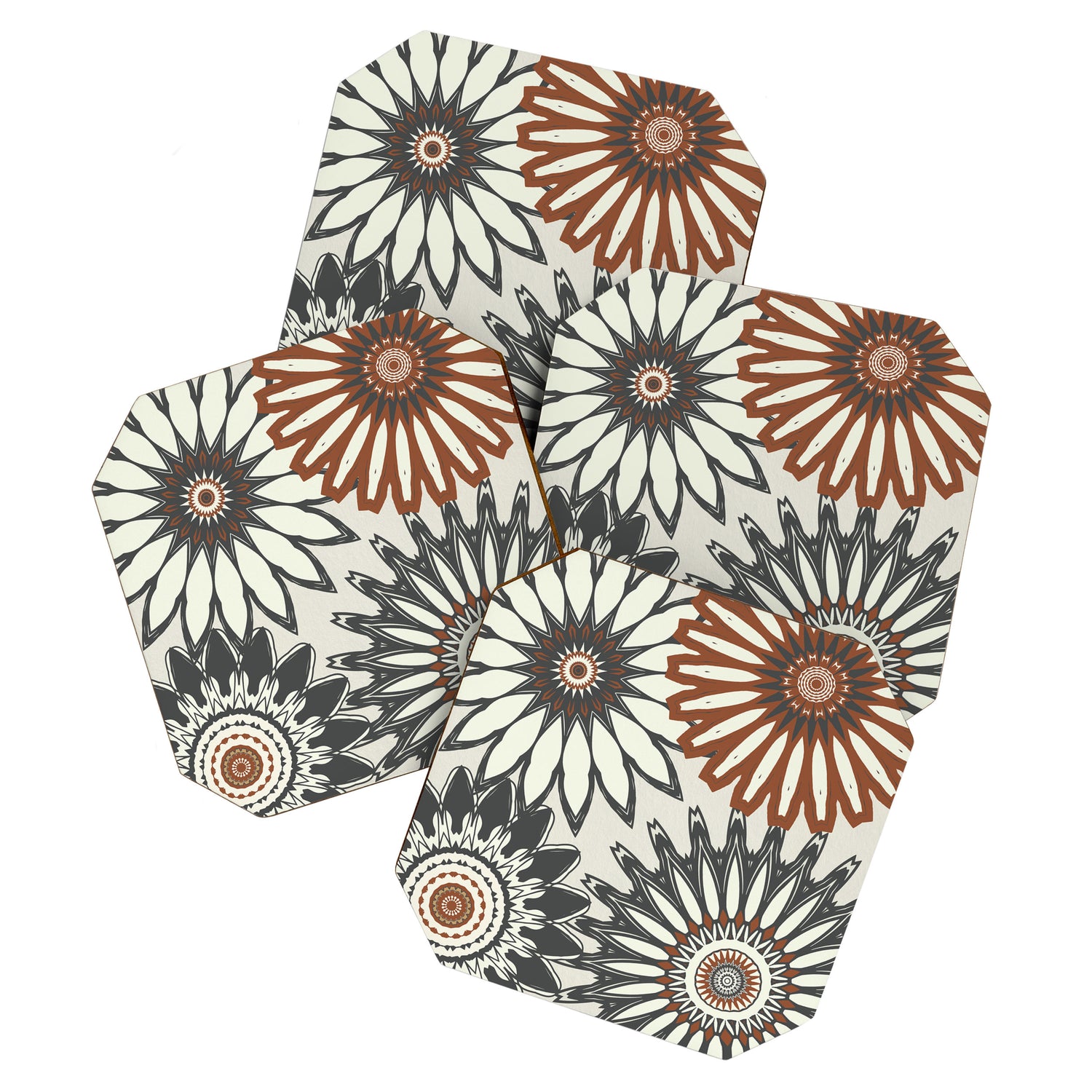 Gray Cream Rust Flowers Coaster Gallery Image 1
