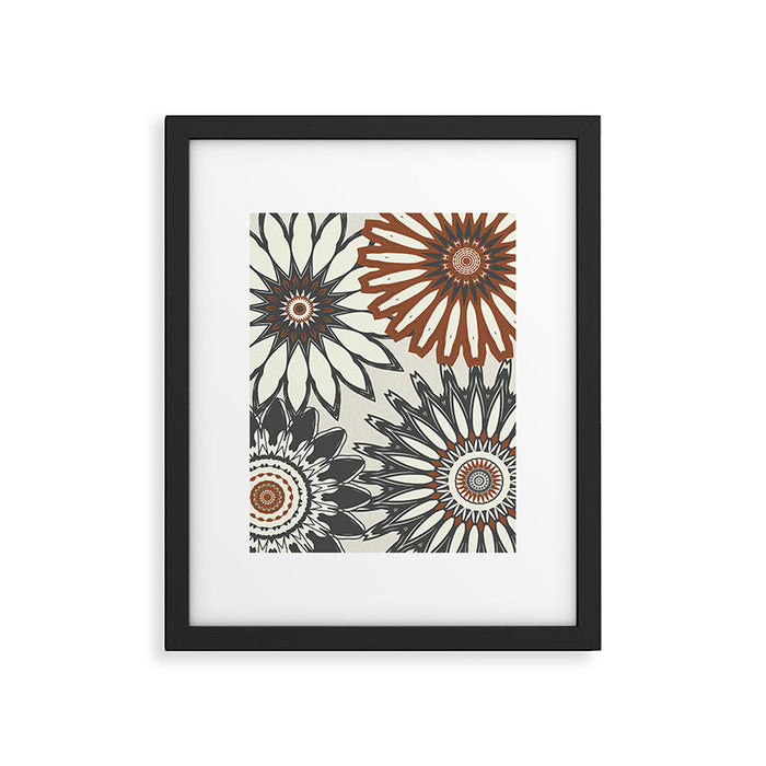 Gray Cream Rust Flowers Framed Art Print Gallery Image 1